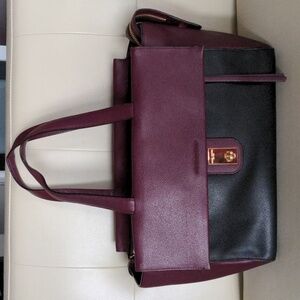 Henri Bendel Tote, Rare Find! Textured Leather, Burgundy & Black, Large